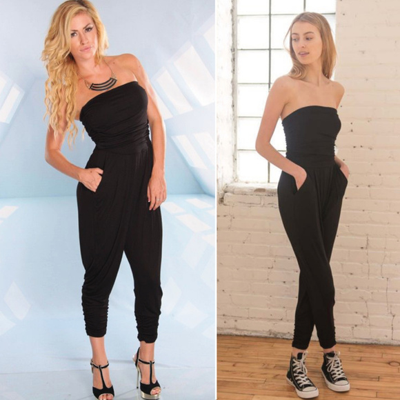 strapless ruched jumpsuit